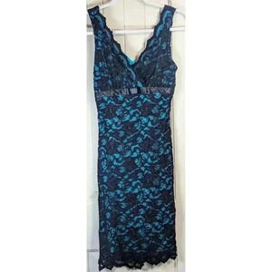 LF Ruby Rocks Lace Overlay Bodycon Black & Turquoise Blue Dress Small